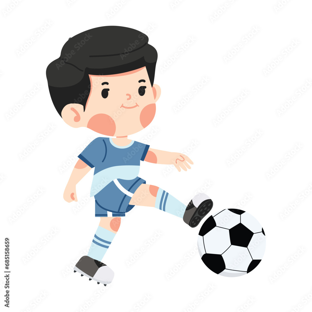 Kid boy playing football cartoon