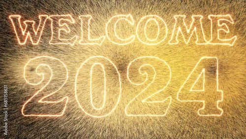 Welcome, 2024 in Golden firework background. Firework newyear 2024 celebration background photo