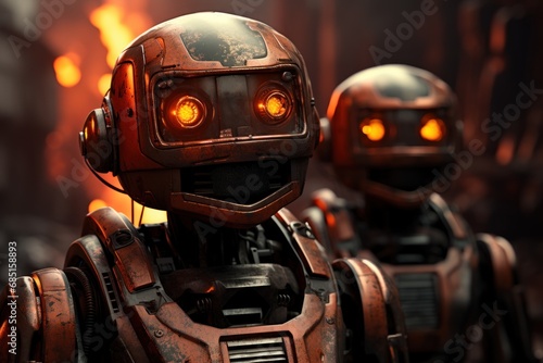Advanced technology at work robots ensuring urban safety by extinguishing fires, futurism image