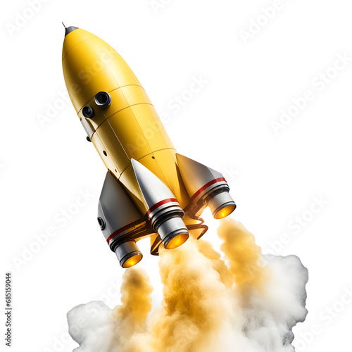 Yellow Space Rocket Isolated on Transparent Background