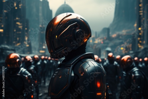 Future security robotic police safeguarding a high tech metropolis, futurism image © Ingenious Buddy 