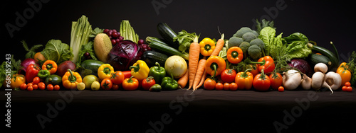 Fresh organic vegetables on a dark background. A healthy diet.Generative AI