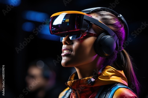 Future of networking professionals engage in virtual conference with ar glasses, futurism image photo