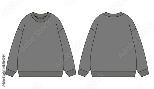 Blank Gray Long Sleeve Sweater Template On White Background.Front and Back View, Vector File. photo