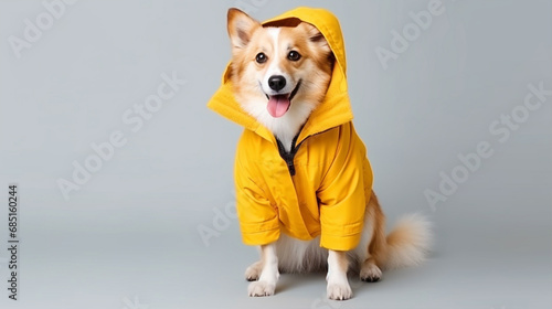 Happy dog wearing winter clothes on isolated background - ai generative