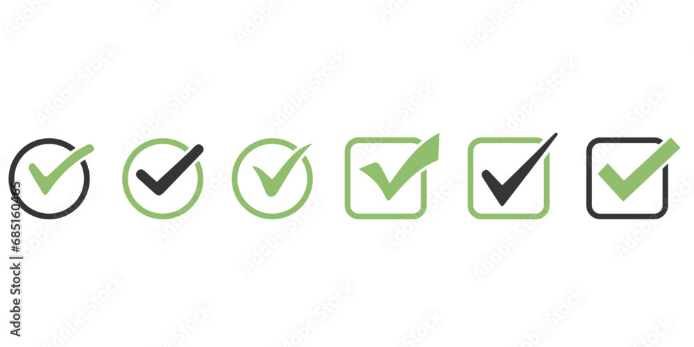 Check mark icon in green and gray colors. Check mark vector icon. Illustration of a check mark Check mark icon in green and gray colors. Check mark vector icon. Illustration of a check mark
