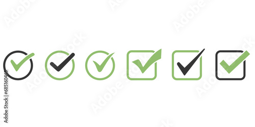 Check mark icon in green and gray colors. Check mark vector icon. Illustration of a check mark