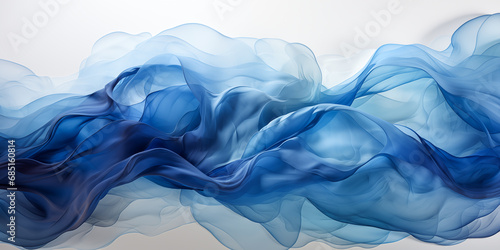 Abstract bright blue, white isolated soft fabric wavy folds. Modern luxury satin wave drapes background. Smoke wavy texture waves material backdrop, Illustration for web mobile copy space text by Vita