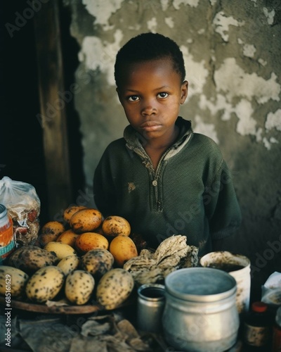 Adrican child with table of food photo