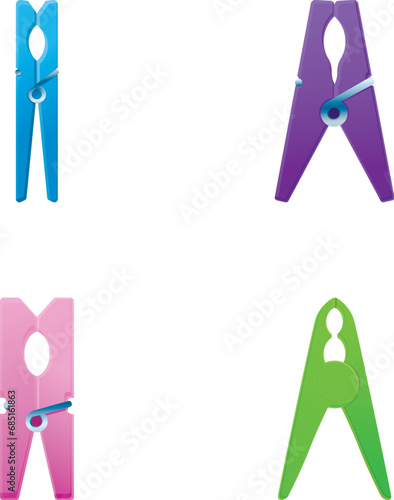 Clothes peg icons set cartoon vector. Colorful clothespin collection. Clothes fastening clip