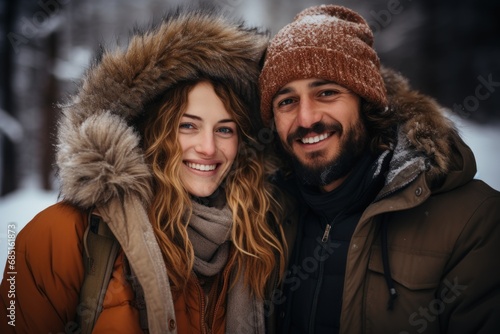 Friends in stylish winter wear share a candid moment, hygge concept