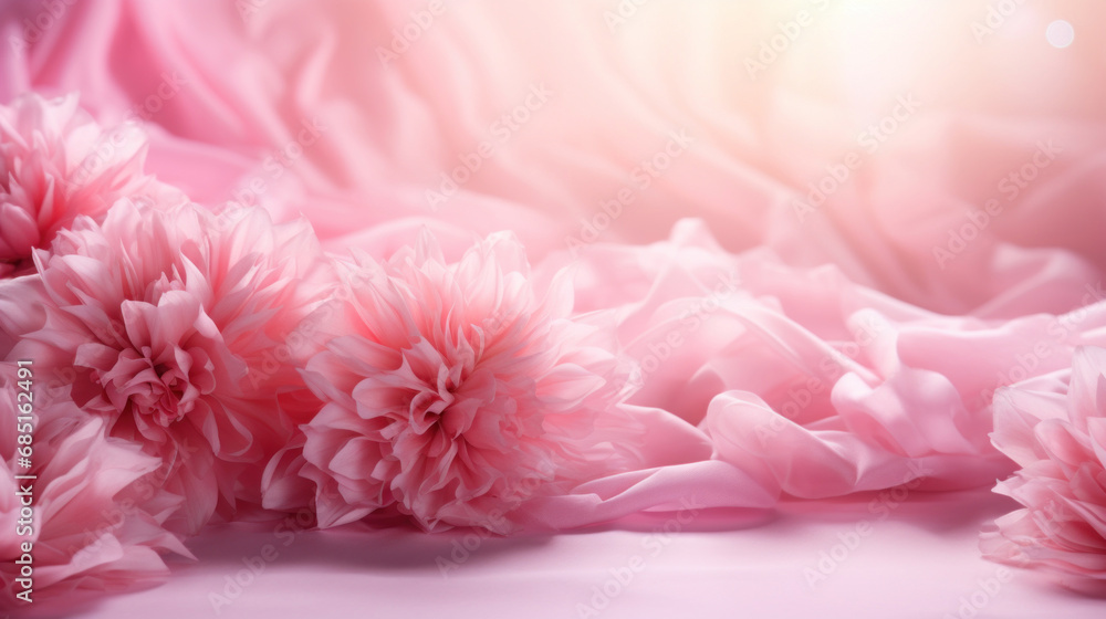 Mockup background with pink flowers and petals on light background Mockup background with pink flowers and petals on light background