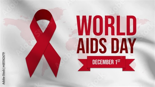 World Aids Day concept. Aids Awareness Red Ribbon 4k animation in waving style photo