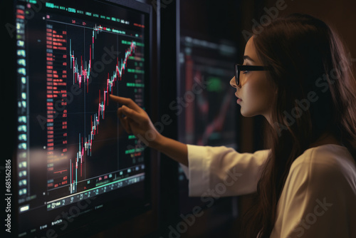 A woman looking at a computer screen with stock charts and graphs © Dennis