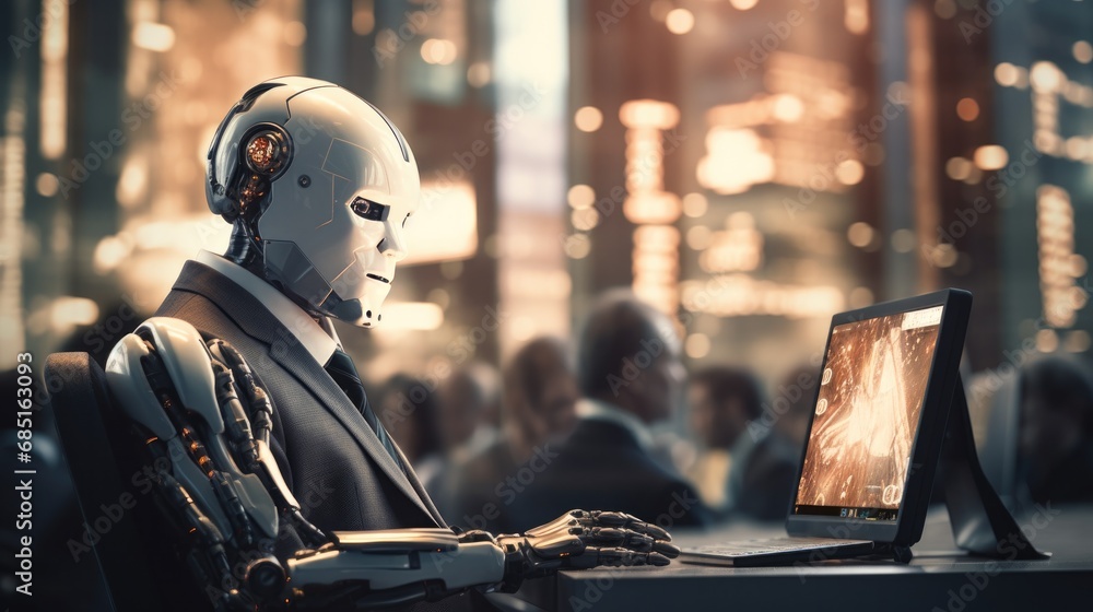 business robot man using computer for trading stock exchange business robot man using computer for trading stock exchange