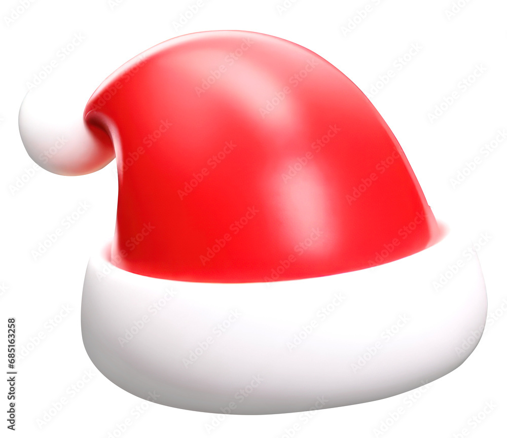Fototapeta premium Christmas red hat 3d icon. Santa Claus cap 3d icon. Cartoon 3d illustration. Christmas decoration element for design