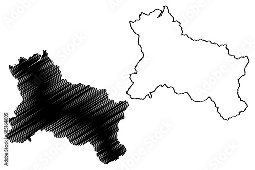 Hallein district (Republic of Austria or Österreich, Salzburg state) map vector illustration, scribble sketch Bezirk Hallein or Tennengau map