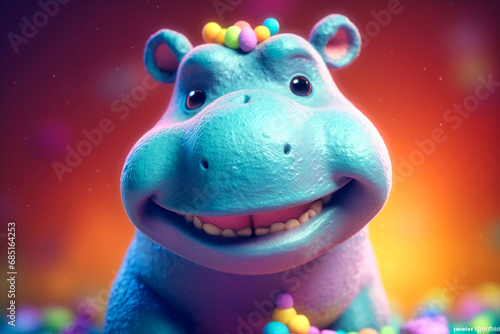 a cute little adorable hippo with big eyes