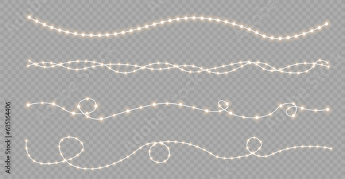 Christmas Lights garland, Glowing lights for Xmas Holiday greeting card design.