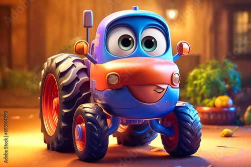 a cute little adorable tractor with big eyes