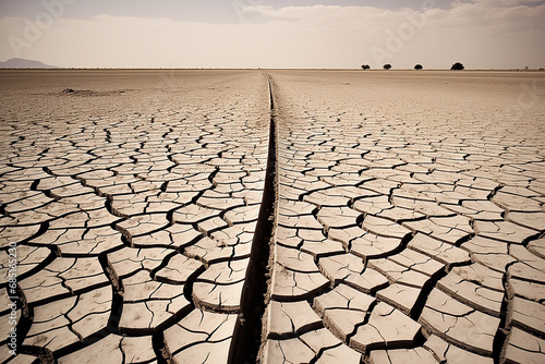 Dry cracked desert. The global shortage of water on the planet. Global warming and greenhouse effect concept.