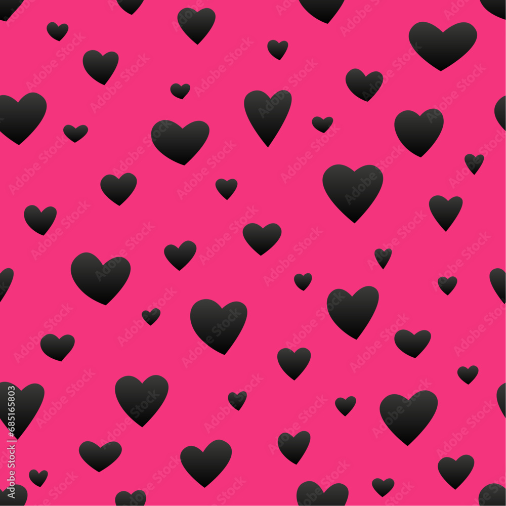 Seamless pattern - ladybug with spots in the form of hearts. Abstract background of black hearts on a pink background. Seamless pattern - ladybug with spots in the form of hearts. Abstract background of black hearts on a pink background.