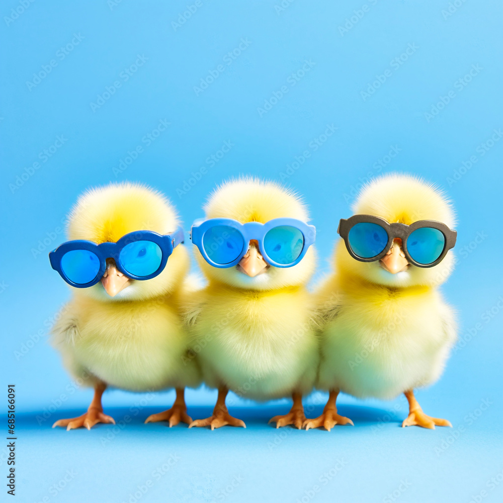 three yellow chicks with sunglasses bang stud