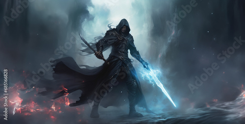 a fighter wielding a longsword. Generative Ai content photo