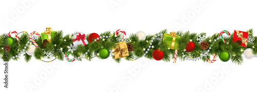 Vector Christmas Branches Border with Gifts