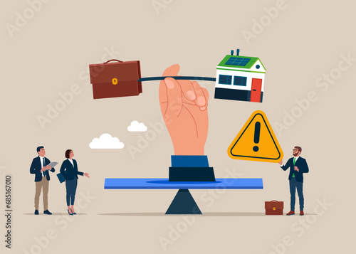 Wrong balance with work and life balance. Flat vector illustration