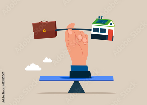 Balance with work and life balance. Balancing work and life concept. Flat vector illustration