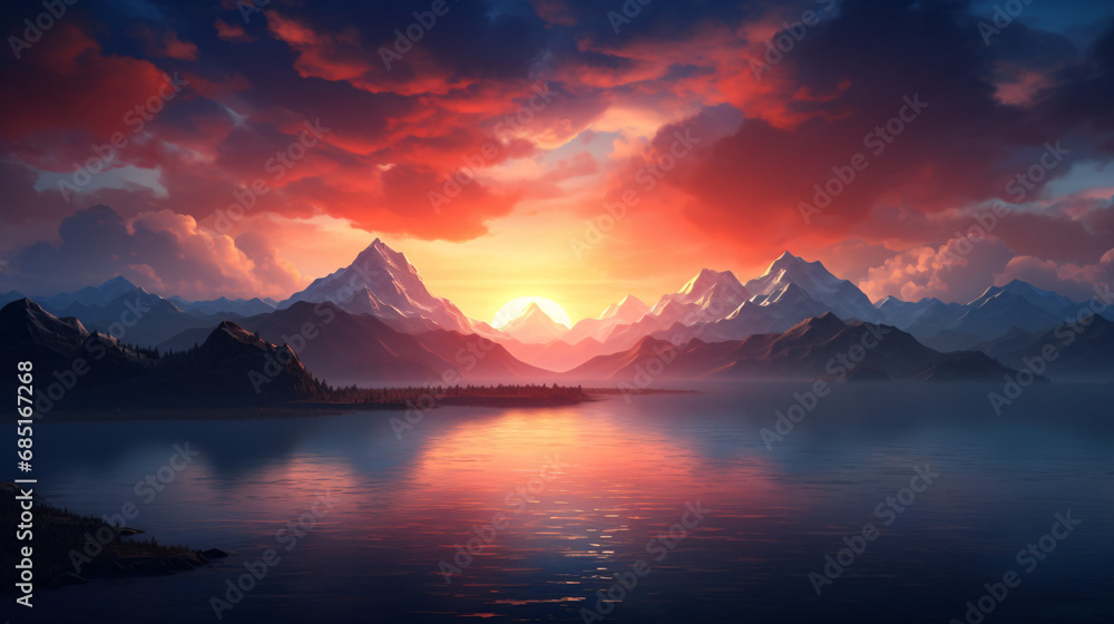 Sun-Kissed Waters: Mesmerizing Sunrise Background, Casting a Golden Glow on the Beautiful River Scene.