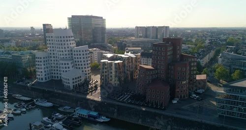 Drone Shot of Düsseldorf Medienhafen Architecture in Germany