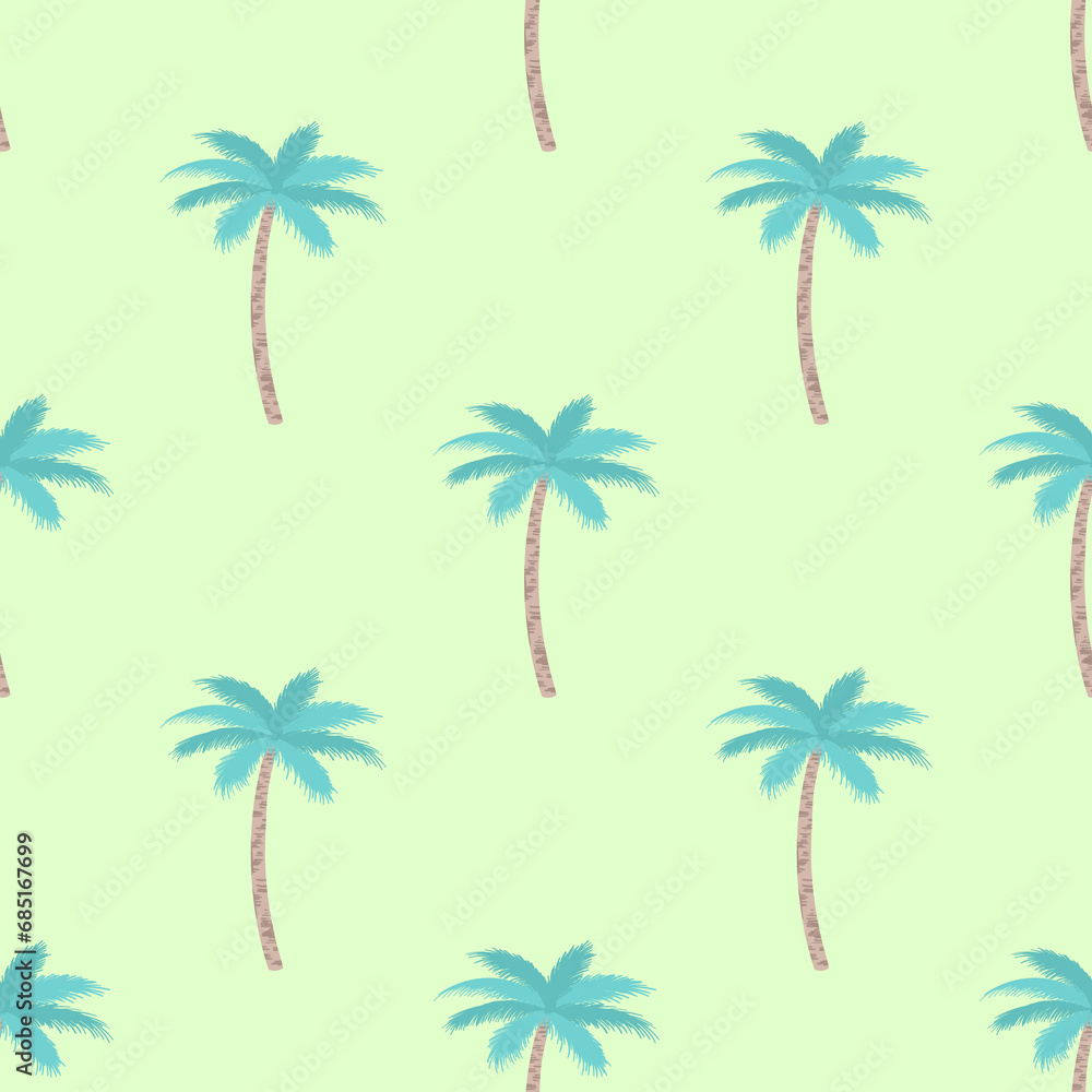 Cool Palm Tree pattern in light neon green background . Summer fashion print. Seamless vector