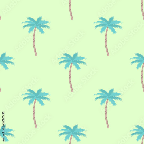 Cool Palm Tree pattern in light neon green background . Summer fashion print. Seamless vector