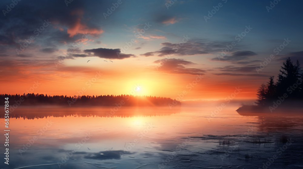 Obraz premium Beautiful Sunrise Background, Painting the Sea in a Palette of Gentle Hues