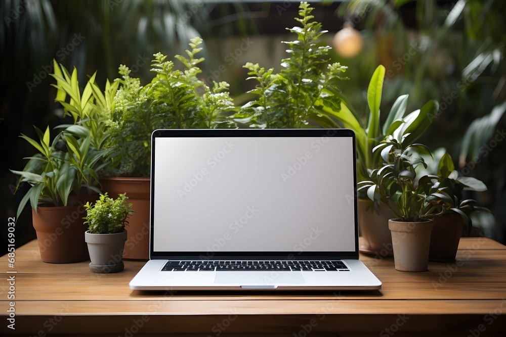 Contemporary mockup with an empty white laptop screen Contemporary mockup with an empty white laptop screen