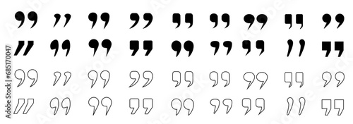 Quote mark icon set for conversation or definition. Quote speech symbol vector illustration.