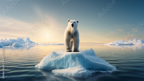 Climate change concept with polar bear standing
