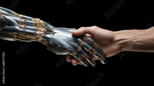 businessman shake hand in digital ai tranforms with robot ai hand arm © kittikunfoto