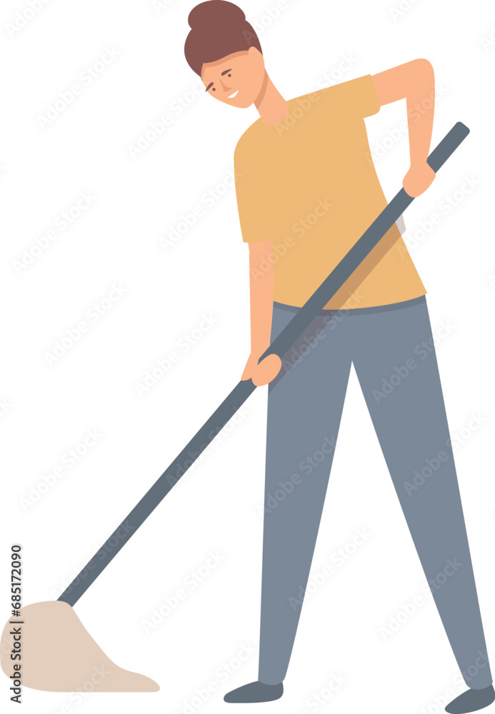 Floor girl cleaner icon cartoon vector. Teenager first job. Office work Floor girl cleaner icon cartoon vector. Teenager first job. Office work