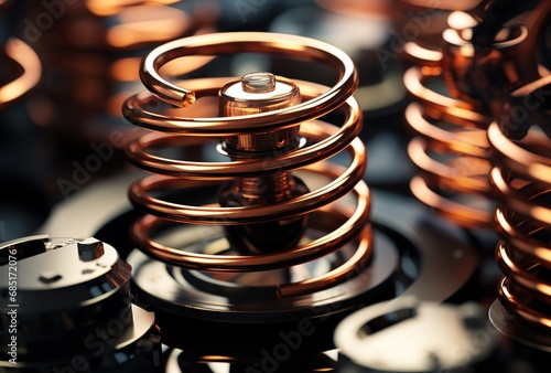 Shiny metal springs close up: demonstrating strength, flexibility and durability photo