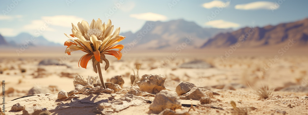Petites fleurs seules au milieu du desert - obrazy, fototapety, plakaty 