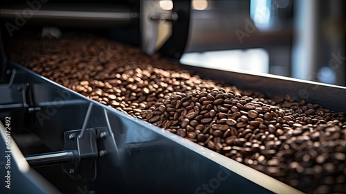 Arabica coffee beans promoted on an industrial conveyor photo