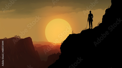 Homme randonnant au coucher du soleil