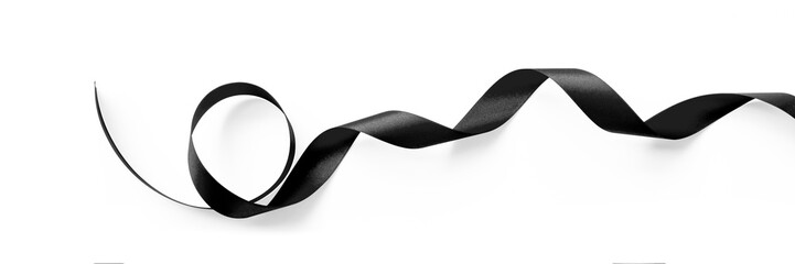 Black ribbon band satin navy bow stripe fabric (isolated on white background with clipping path) for funeral formal invitation condolence card banner design decoration ornament
