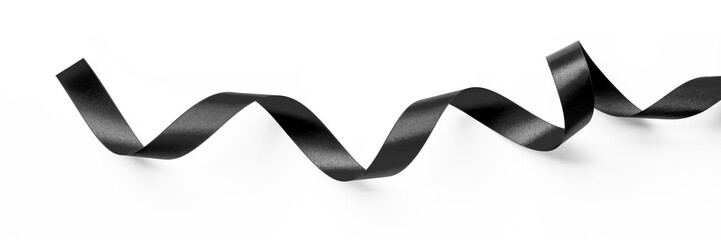Black ribbon band satin navy bow stripe fabric (isolated on white background with clipping path) for funeral formal invitation condolence card banner design decoration ornament