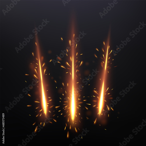 Three Lines of Sparks, Glowing Claws Light Effect, Vector Illustration