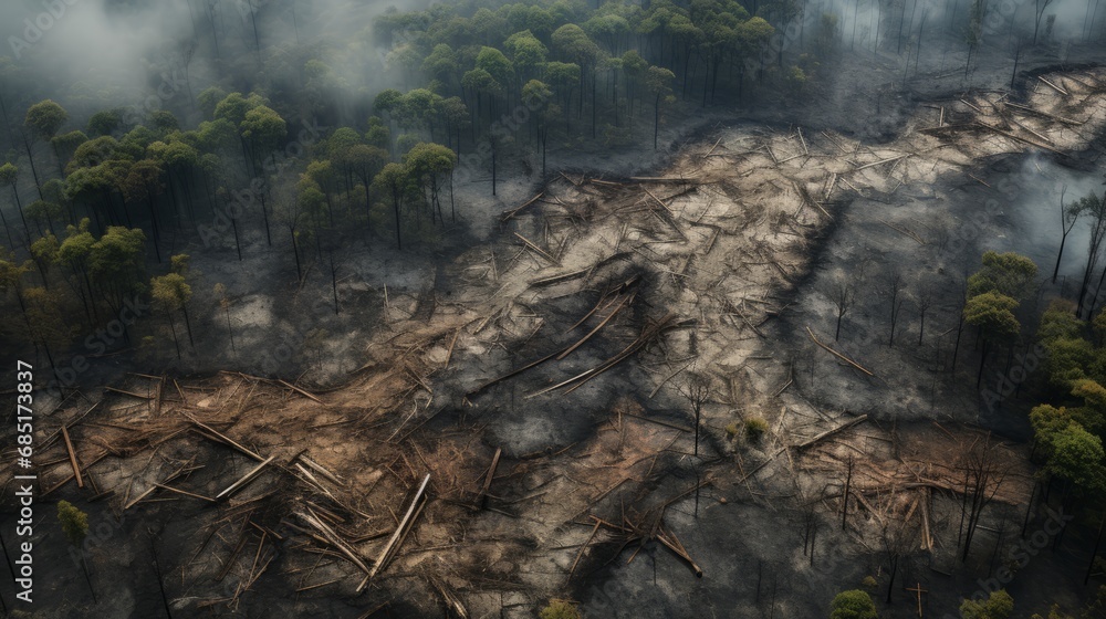 The drone captures a devastating aerial view of illegal deforestation and rampant destruction of the rainforest, causing irreparable damage to the forest ecosystem. The drone captures a devastating aerial view of illegal deforestation and rampant destruction of the rainforest, causing irreparable damage to the forest ecosystem.