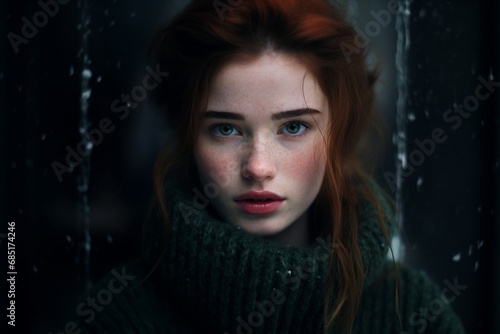 Woman with Red Hair Wearing Green Sweater